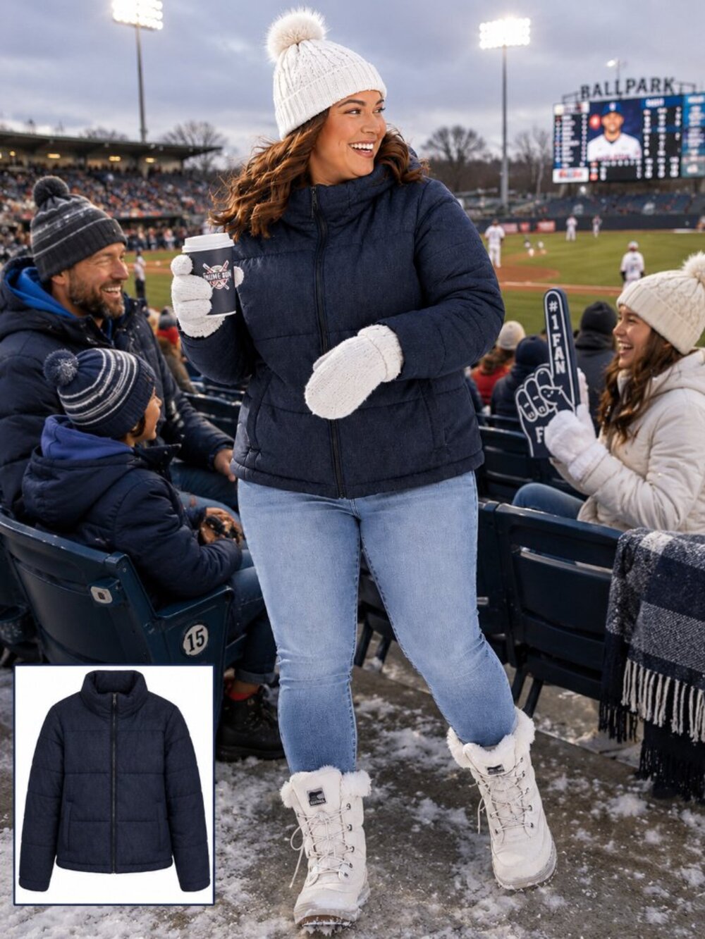 Free Assembly Women's Short Denim Puffer Jacket - Women's XL (16-18)